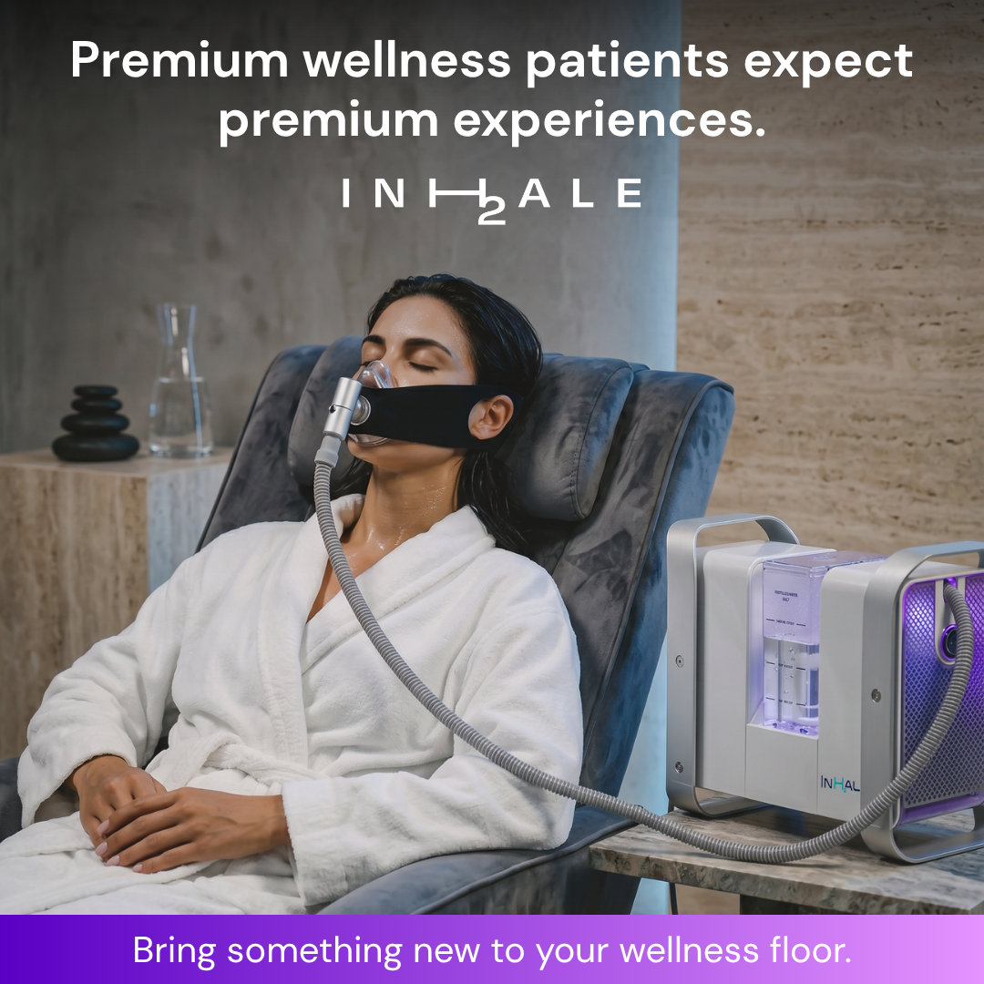 A wellness clinic guest receiving InhaleH₂ therapy in a premium spa setting
