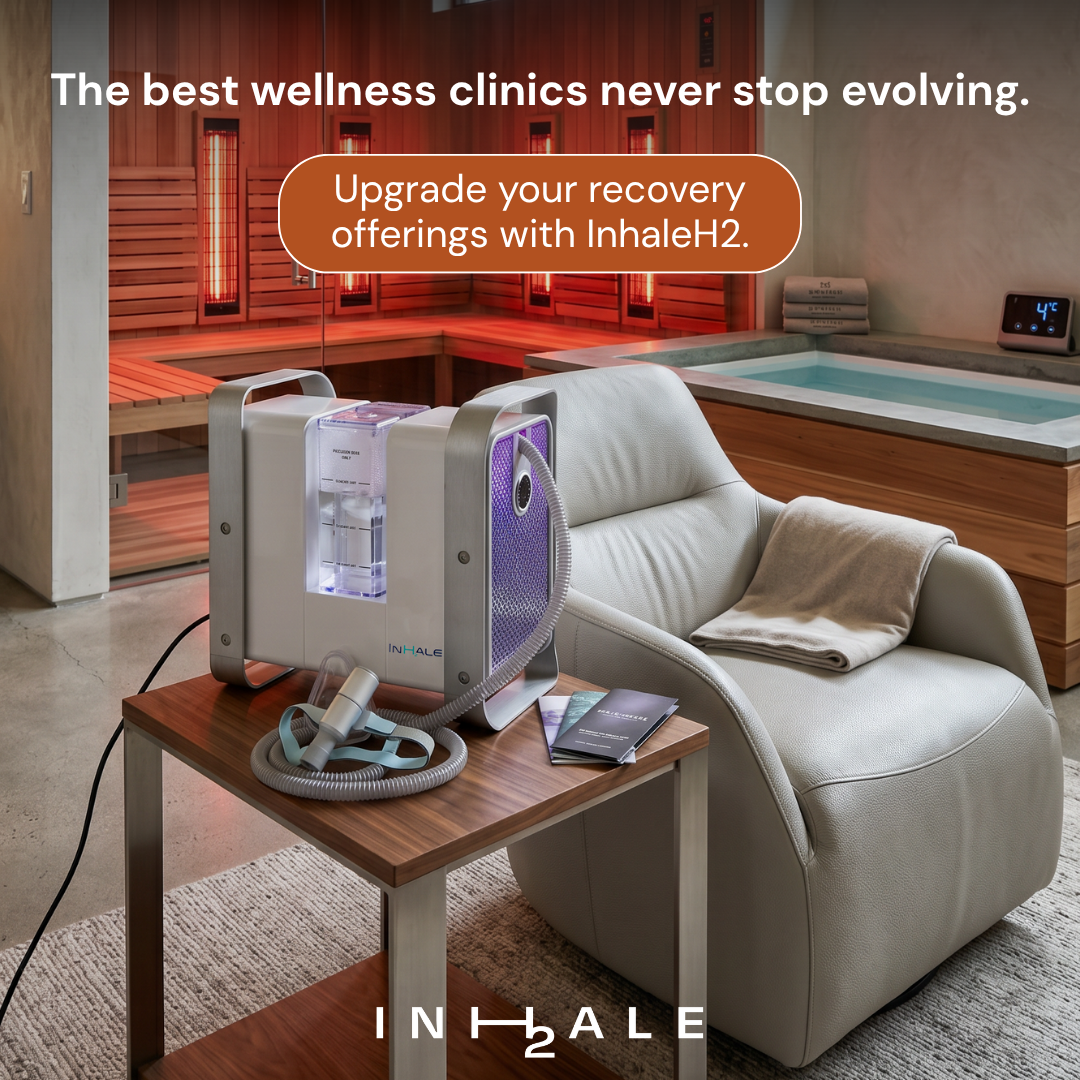 InhaleH₂ device set up in a clinic treatment room with chair and side table